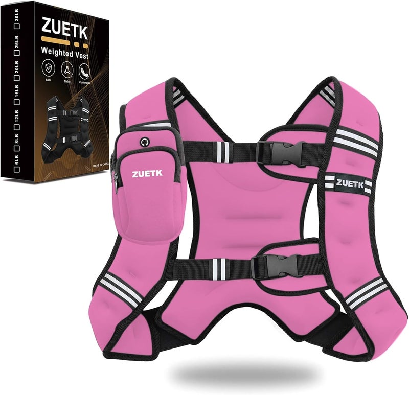 ZUETK Weighted Vest, 6lb/8lb/12lb/16lb/20lb/25lb/30lb Weight Vest with Reflective Stripe, Weighted Vest for Men Women Workout Equipment for Strength Training, Running, Jogging, Fitness, Weight Loss - Image 1